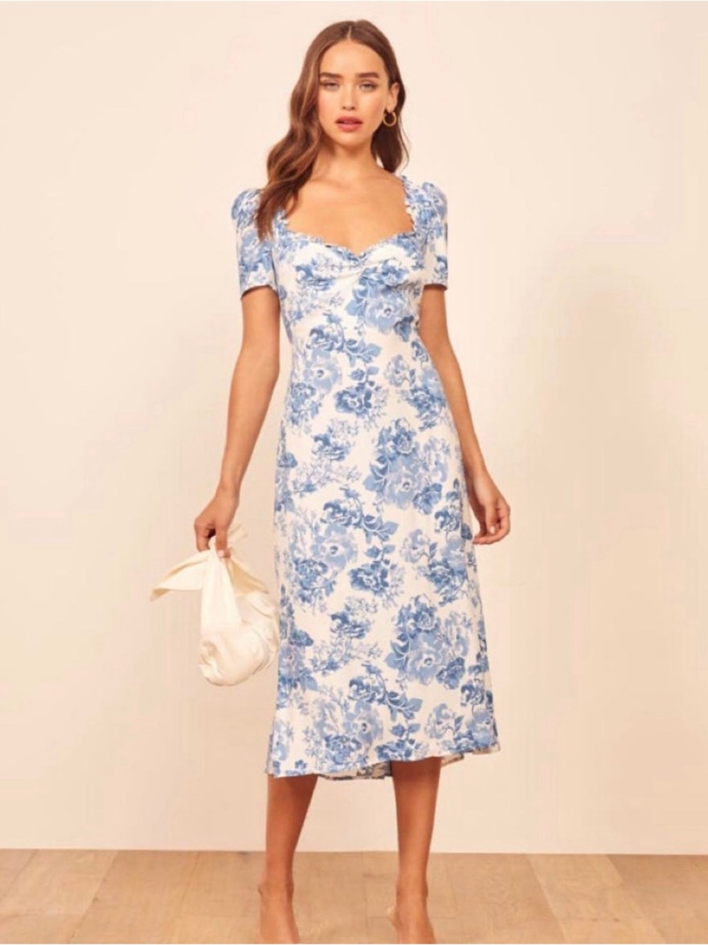 Reformation Marfa Ruffle Trim Midi Dress Olympia